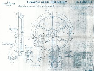 Disegno n. 56691.4 Locomotive gruppi 680,681,682. Coperchio anteriore del cilindro interno a bassa pressione Disegno n. 56691.4 Locomotive gruppi 680,681,682. Coperchio anteriore del cilindro interno a bassa pressione